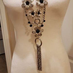 Silver flower necklace with tassel